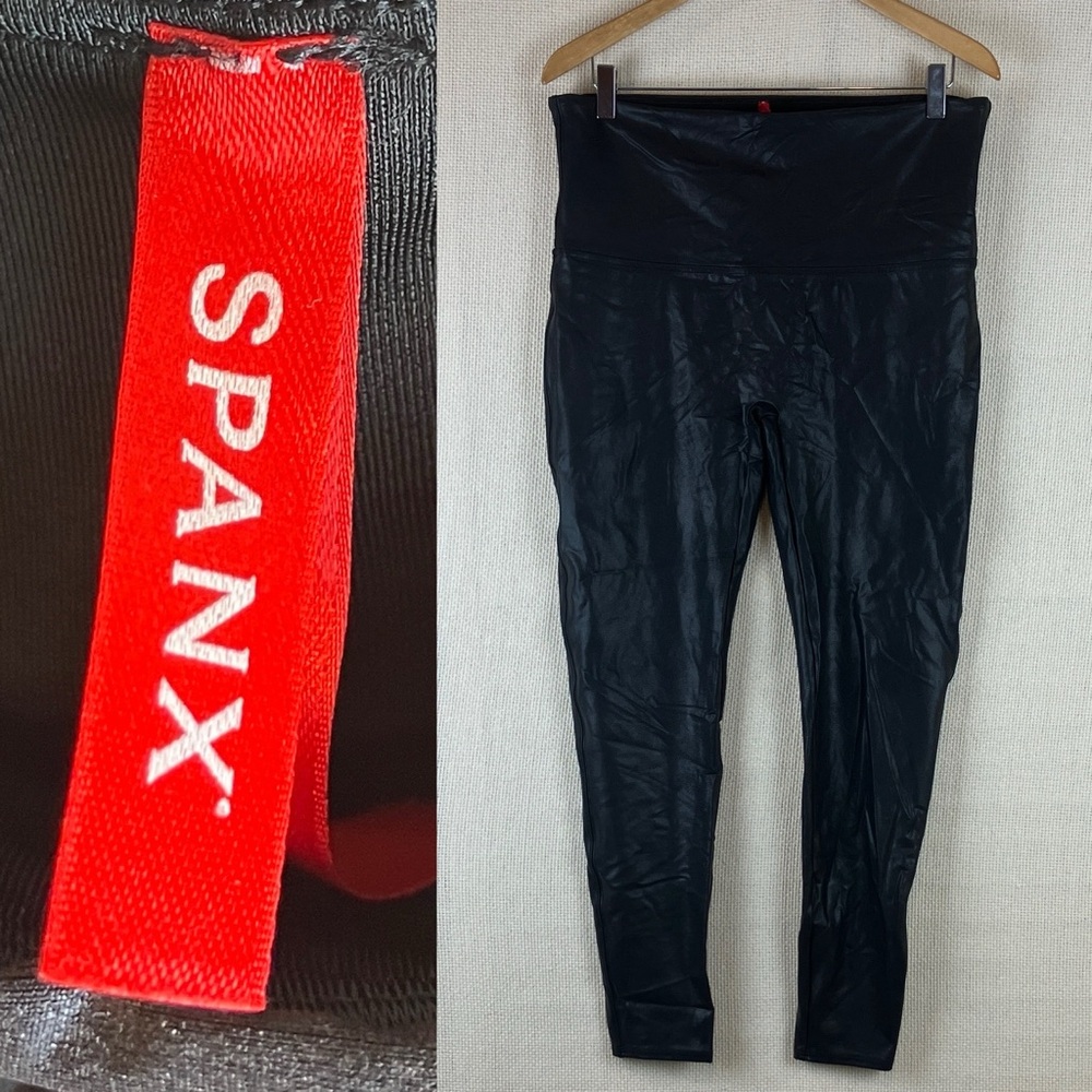 SPANX Faux Leather Leggings Moto Black Shiny 2X Plus Size